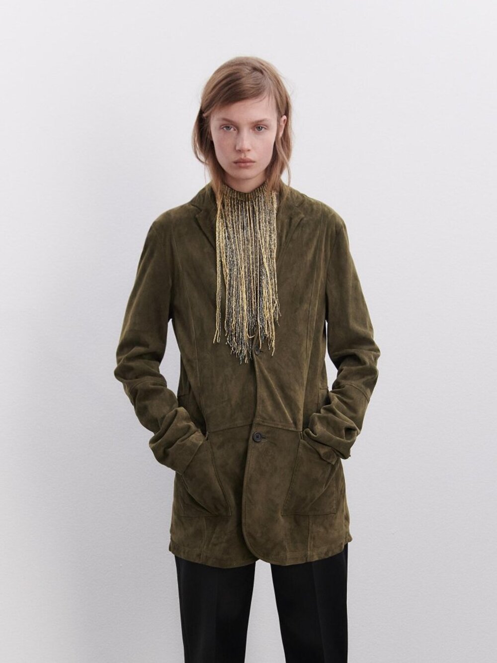 ZARA Leather Blazer ZW Limited Edition in Olive Size Medium NWT - Picture 1 of 5